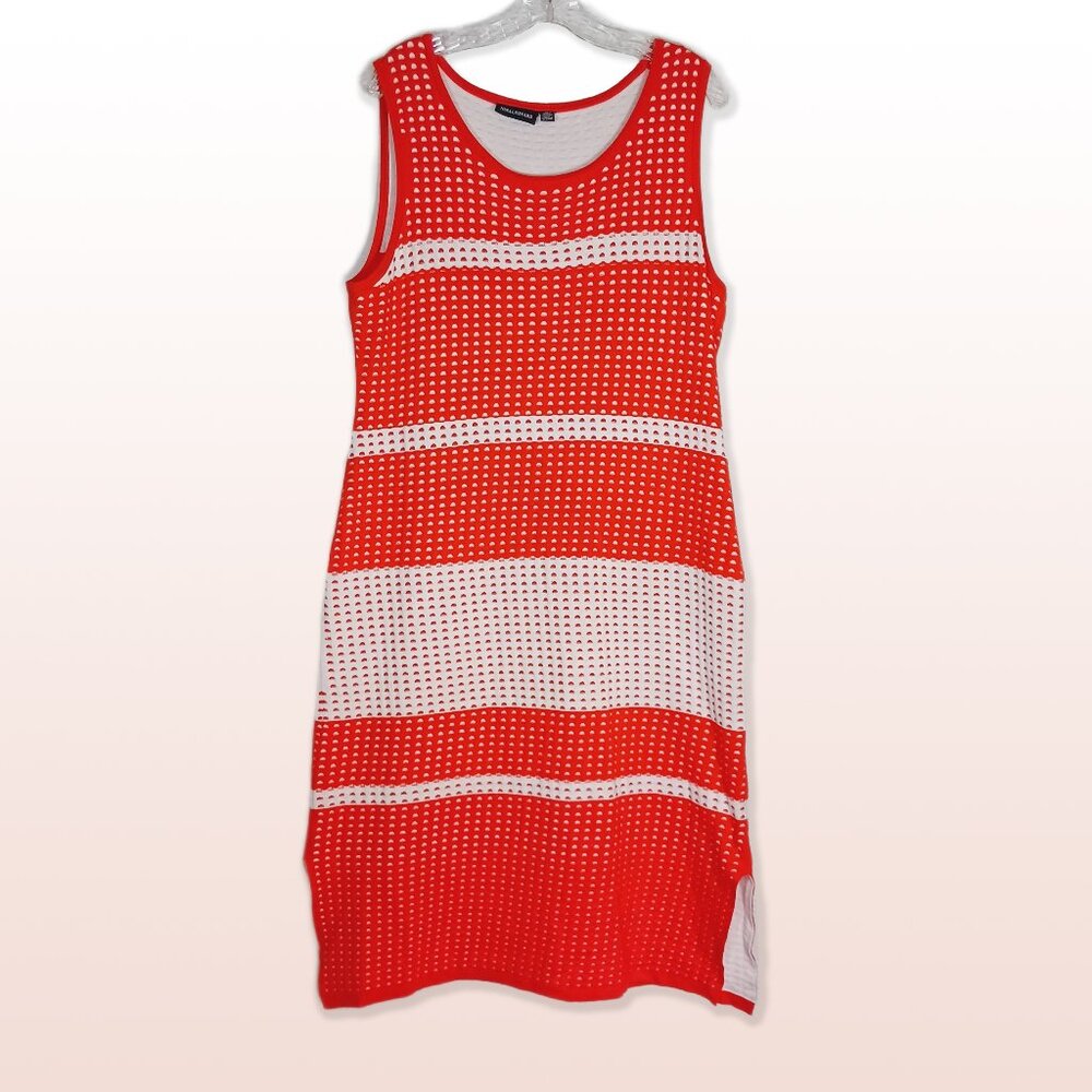 Nina Leonard Orange & White Knit Stretch Sleeveless Dress Size XL